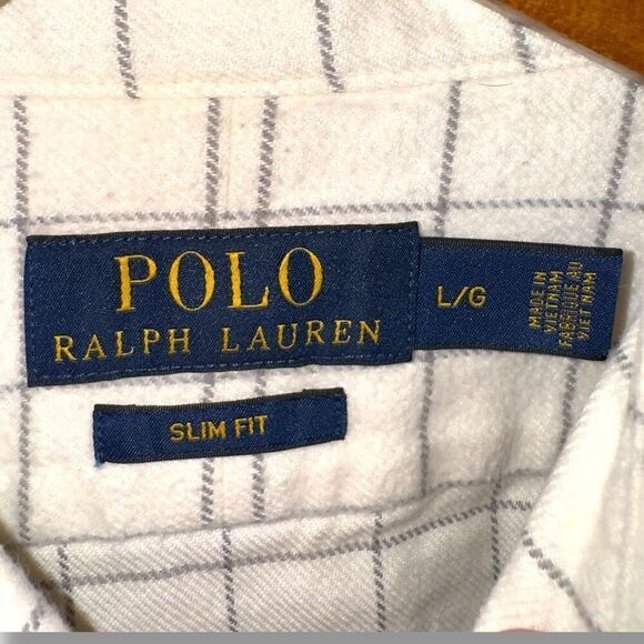 Tan Polo Ralph Lauren Flannel Slim Fit Button Down Shirt Size L - Picture 2 of 7